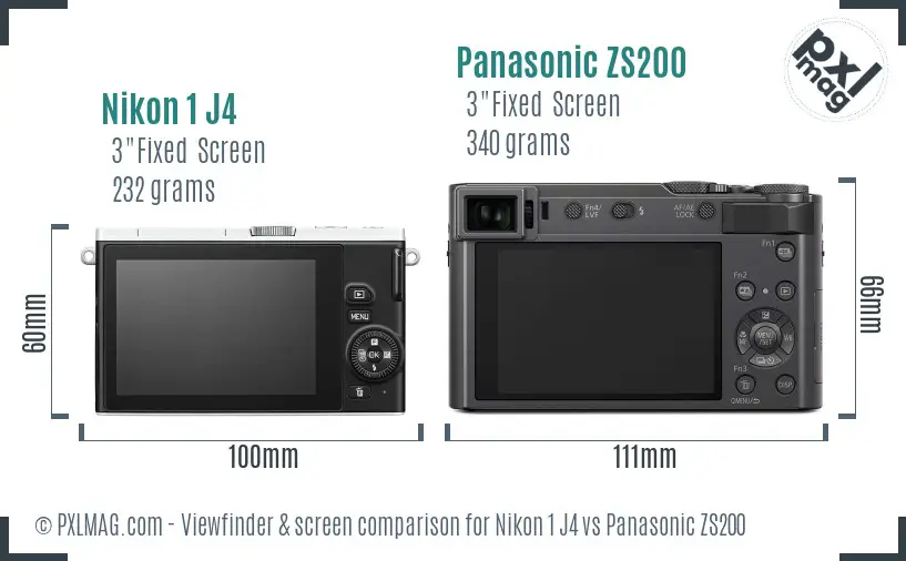 Nikon 1 J4 vs Panasonic ZS200 Screen and Viewfinder comparison