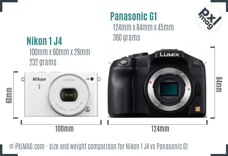 Nikon 1 J4 vs Panasonic G1 size comparison