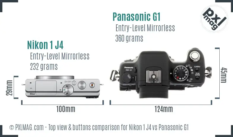 Nikon 1 J4 vs Panasonic G1 top view buttons comparison