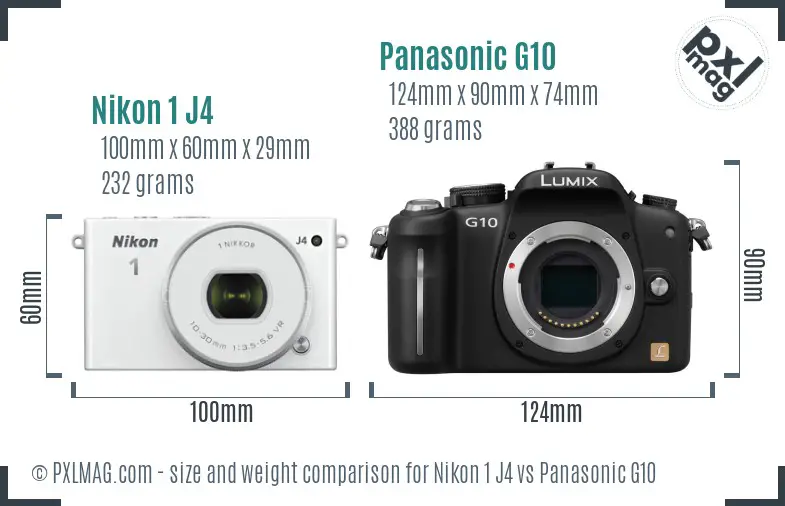 Nikon 1 J4 vs Panasonic G10 size comparison
