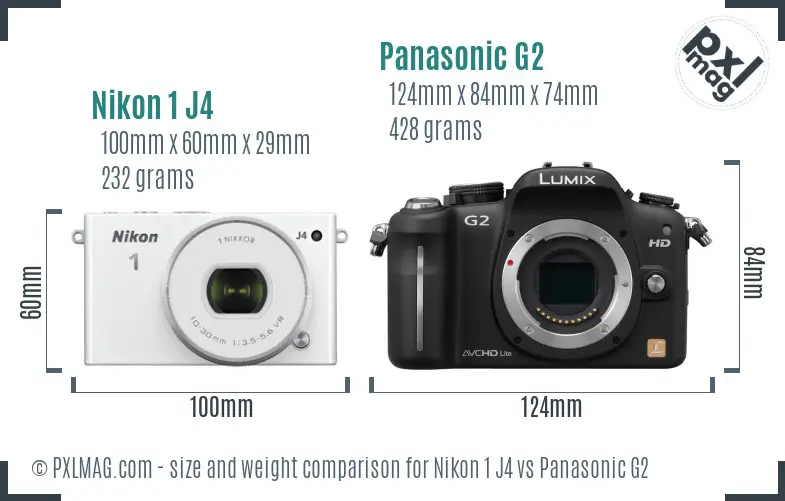 Nikon 1 J4 vs Panasonic G2 size comparison