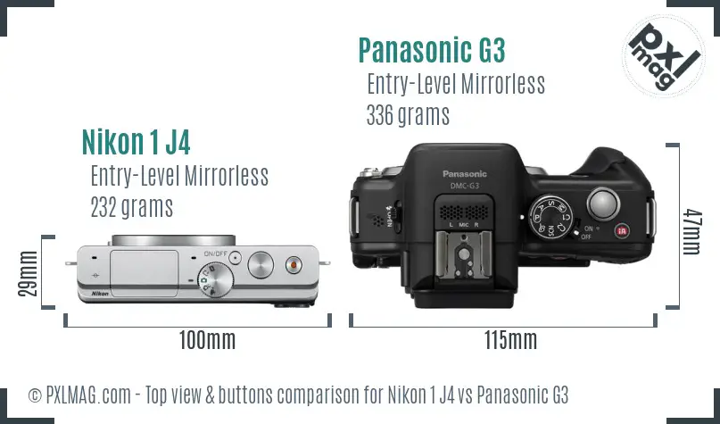 Nikon 1 J4 vs Panasonic G3 top view buttons comparison