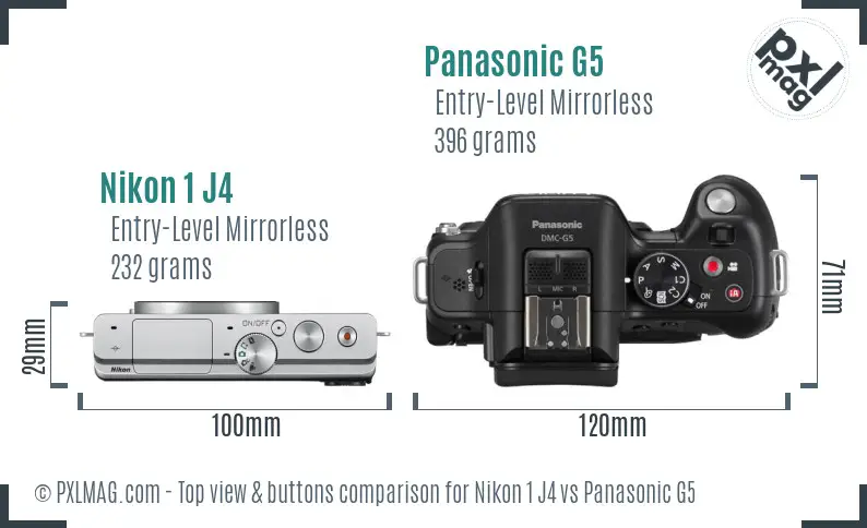 Nikon 1 J4 vs Panasonic G5 top view buttons comparison