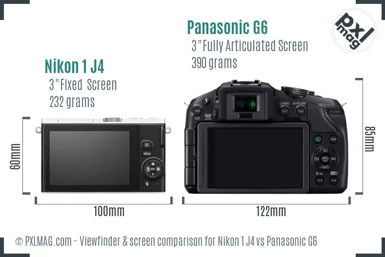 Nikon 1 J4 vs Panasonic G6 Screen and Viewfinder comparison