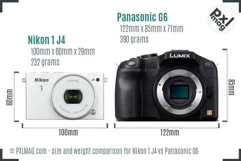 Nikon 1 J4 vs Panasonic G6 size comparison