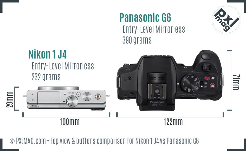 Nikon 1 J4 vs Panasonic G6 top view buttons comparison