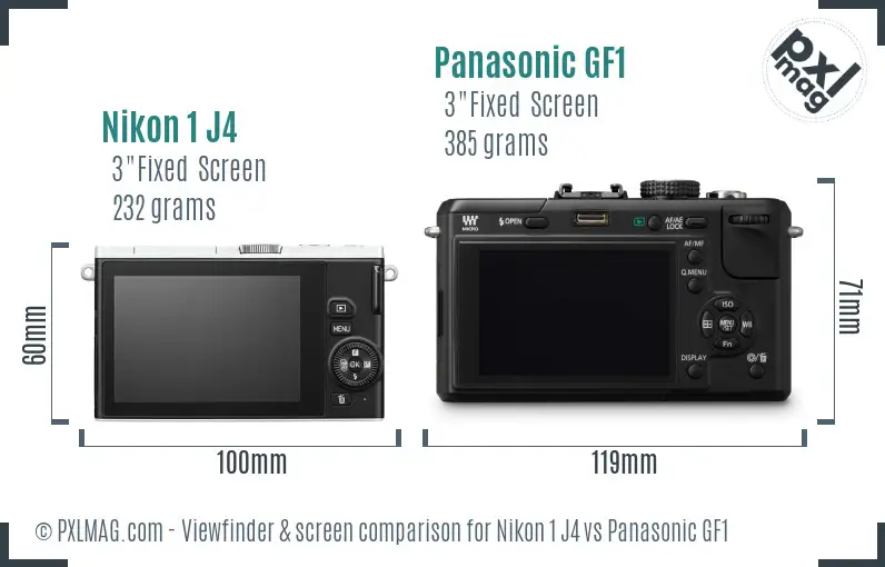 Nikon 1 J4 vs Panasonic GF1 Screen and Viewfinder comparison