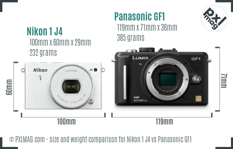 Nikon 1 J4 vs Panasonic GF1 size comparison