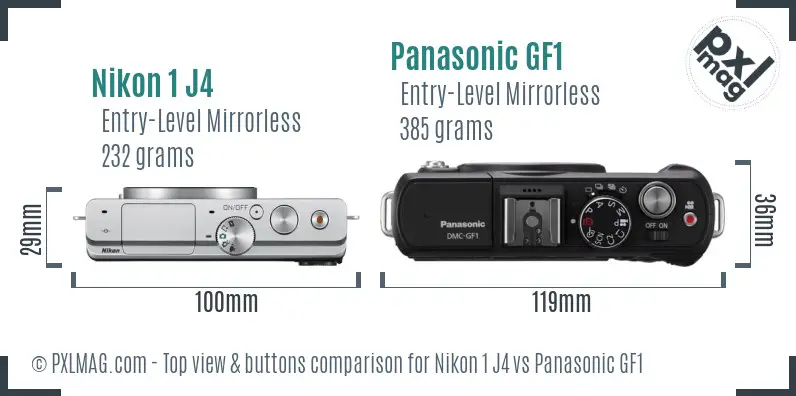 Nikon 1 J4 vs Panasonic GF1 top view buttons comparison