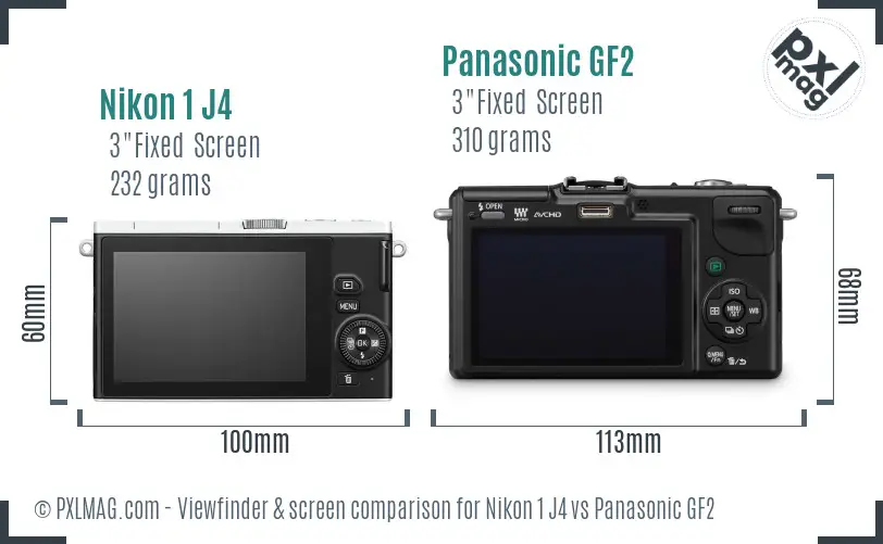 Nikon 1 J4 vs Panasonic GF2 Screen and Viewfinder comparison