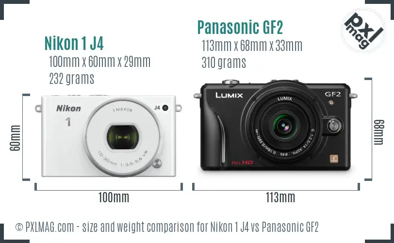 Nikon 1 J4 vs Panasonic GF2 size comparison