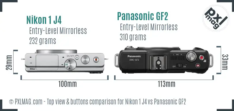 Nikon 1 J4 vs Panasonic GF2 top view buttons comparison