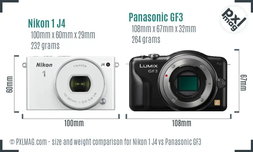 Nikon 1 J4 vs Panasonic GF3 size comparison