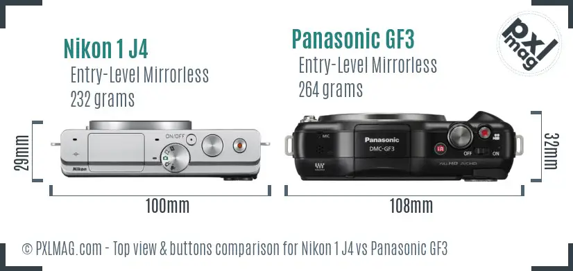 Nikon 1 J4 vs Panasonic GF3 top view buttons comparison
