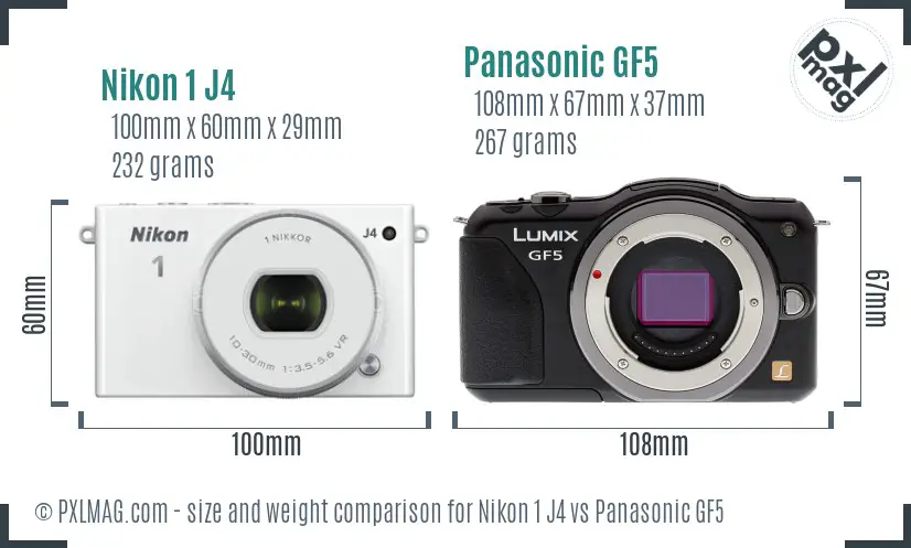 Nikon 1 J4 vs Panasonic GF5 size comparison