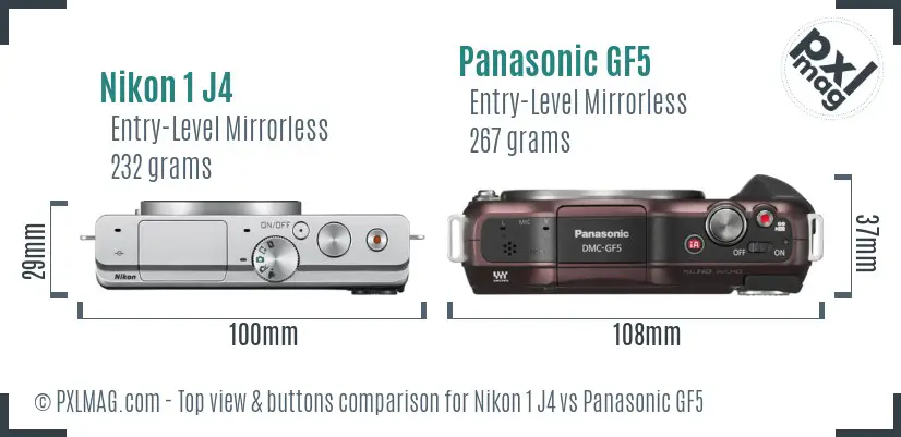 Nikon 1 J4 vs Panasonic GF5 top view buttons comparison