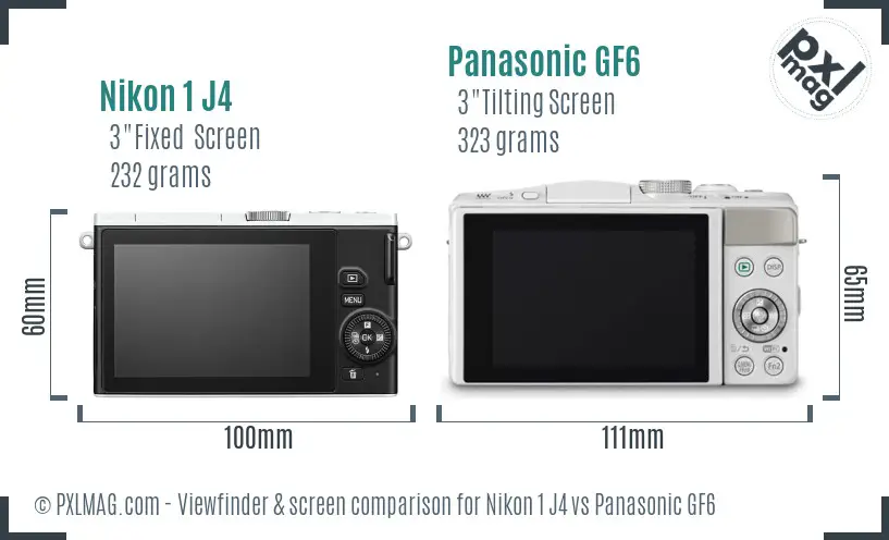 Nikon 1 J4 vs Panasonic GF6 Screen and Viewfinder comparison