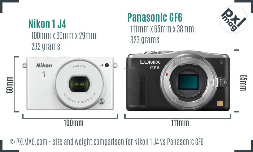 Nikon 1 J4 vs Panasonic GF6 size comparison