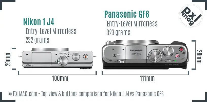 Nikon 1 J4 vs Panasonic GF6 top view buttons comparison