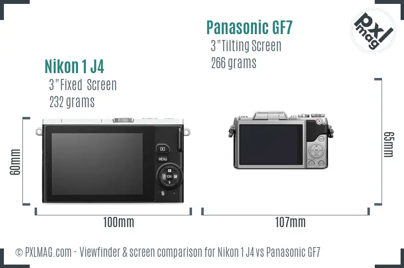 Nikon 1 J4 vs Panasonic GF7 Screen and Viewfinder comparison