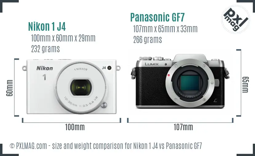 Nikon 1 J4 vs Panasonic GF7 size comparison