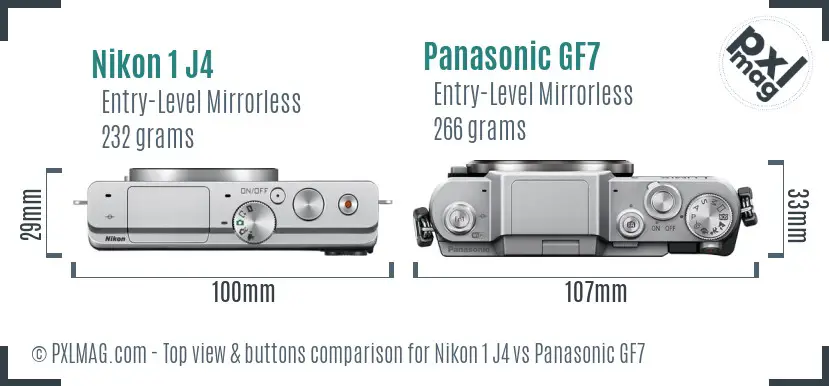 Nikon 1 J4 vs Panasonic GF7 top view buttons comparison