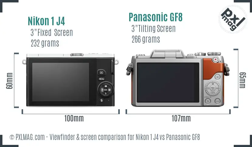 Nikon 1 J4 vs Panasonic GF8 Screen and Viewfinder comparison