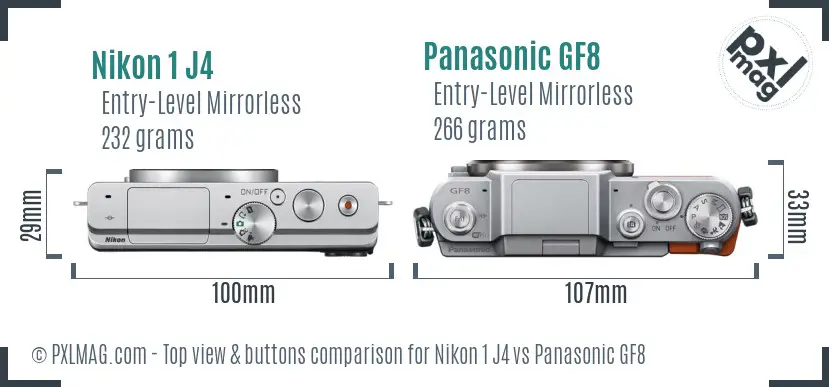 Nikon 1 J4 vs Panasonic GF8 top view buttons comparison