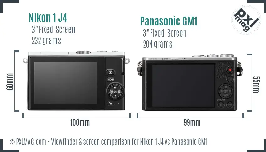 Nikon 1 J4 vs Panasonic GM1 Screen and Viewfinder comparison