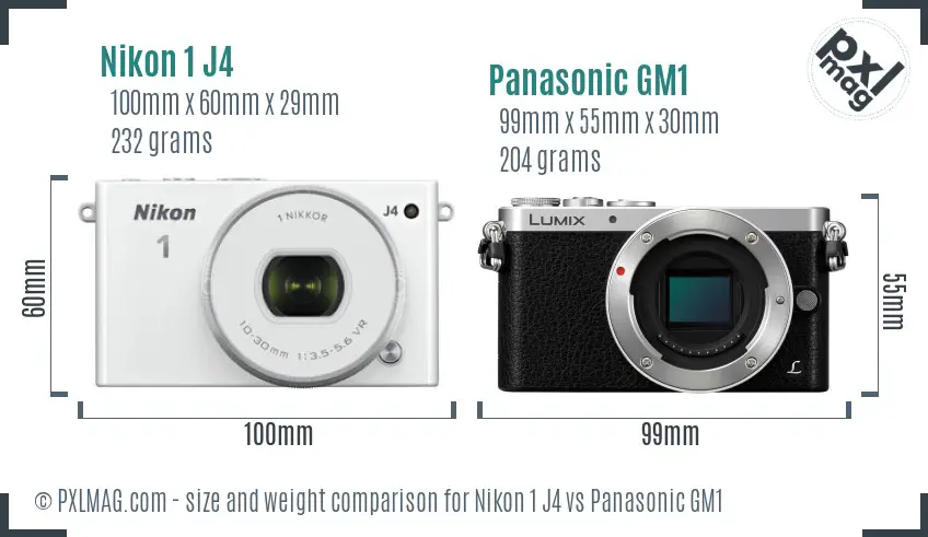 Nikon 1 J4 vs Panasonic GM1 size comparison