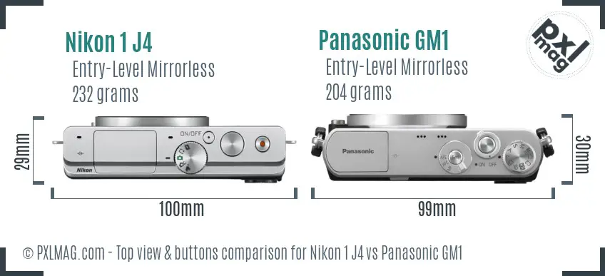 Nikon 1 J4 vs Panasonic GM1 top view buttons comparison