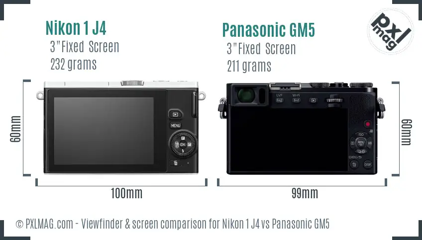 Nikon 1 J4 vs Panasonic GM5 Screen and Viewfinder comparison