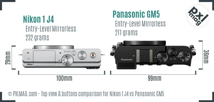 Nikon 1 J4 vs Panasonic GM5 top view buttons comparison