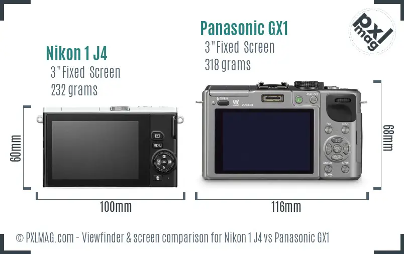 Nikon 1 J4 vs Panasonic GX1 Screen and Viewfinder comparison