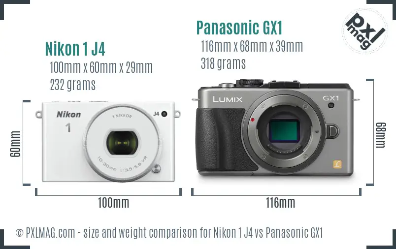 Nikon 1 J4 vs Panasonic GX1 size comparison