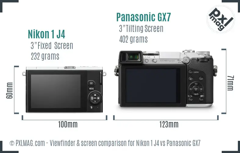 Nikon 1 J4 vs Panasonic GX7 Screen and Viewfinder comparison