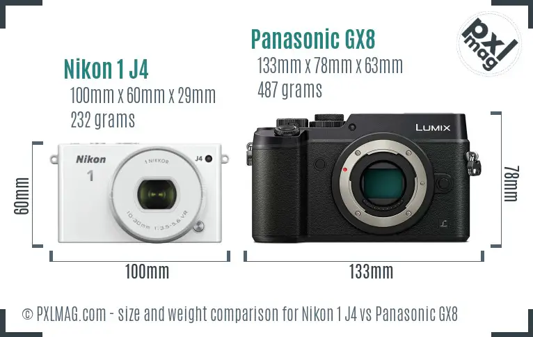 Nikon 1 J4 vs Panasonic GX8 size comparison Nikon 1 J4 vs Panasonic GX8 size comparison