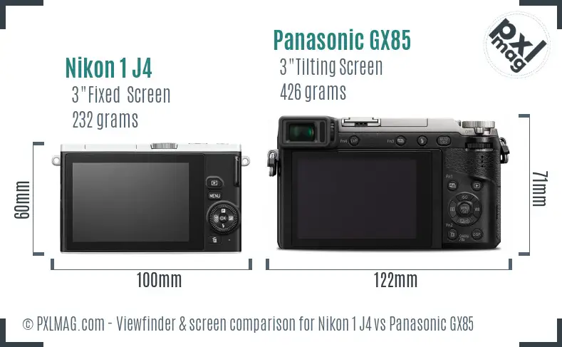 Nikon 1 J4 vs Panasonic GX85 Screen and Viewfinder comparison