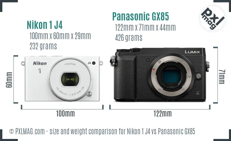 Nikon 1 J4 vs Panasonic GX85 size comparison