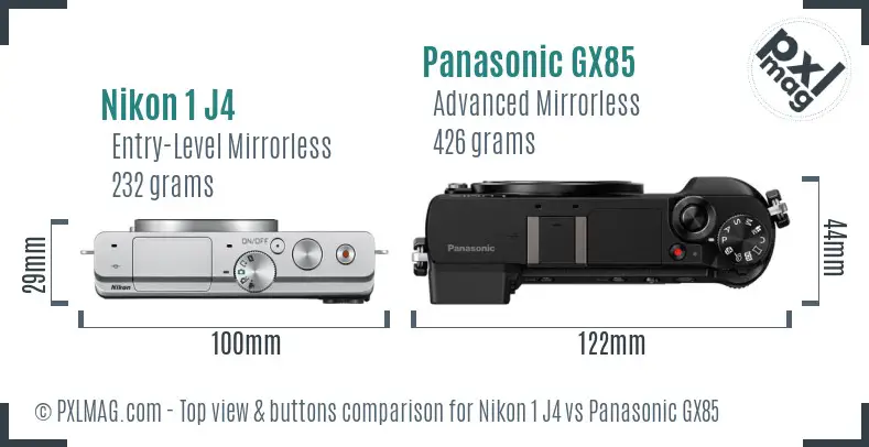 Nikon 1 J4 vs Panasonic GX85 top view buttons comparison