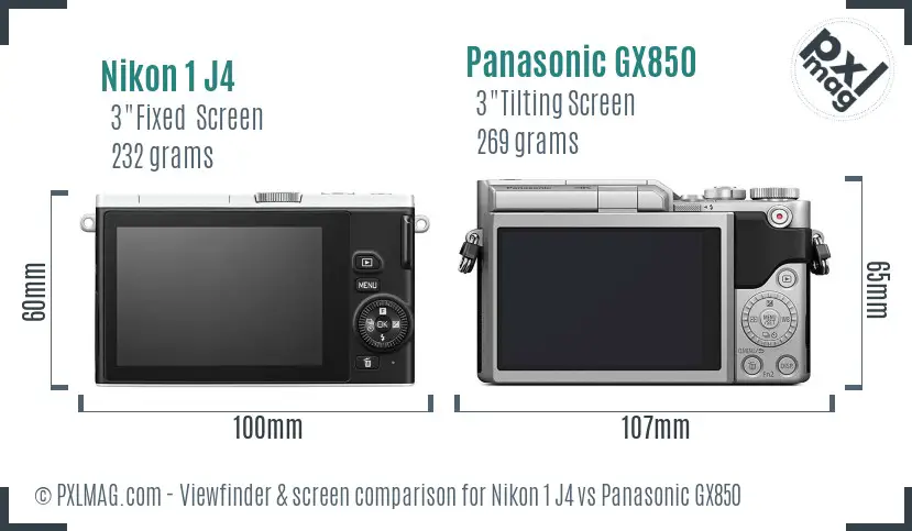 Nikon 1 J4 vs Panasonic GX850 Screen and Viewfinder comparison