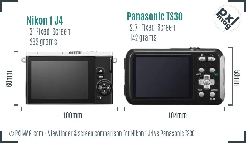 Nikon 1 J4 vs Panasonic TS30 Screen and Viewfinder comparison
