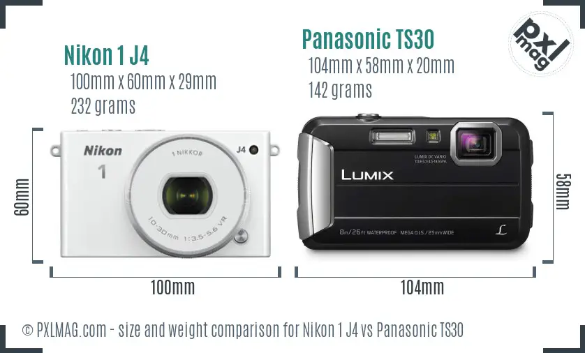 Nikon 1 J4 vs Panasonic TS30 size comparison