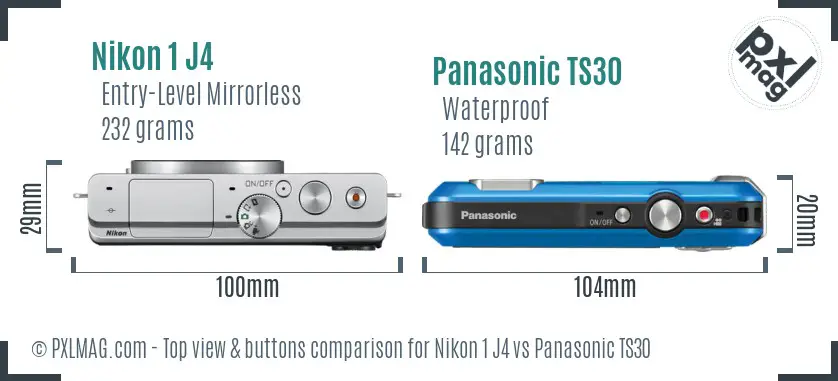 Nikon 1 J4 vs Panasonic TS30 top view buttons comparison