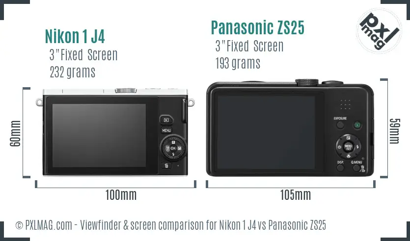 Nikon 1 J4 vs Panasonic ZS25 Screen and Viewfinder comparison