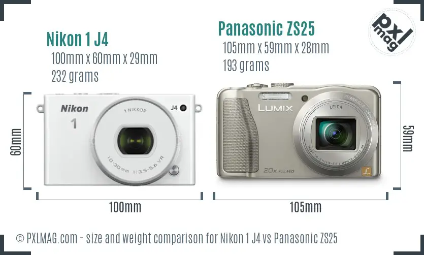 Nikon 1 J4 vs Panasonic ZS25 size comparison