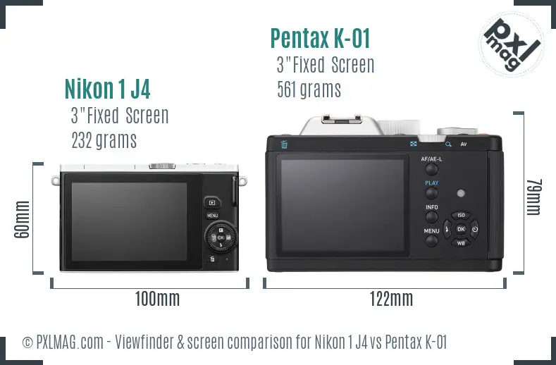 Nikon 1 J4 vs Pentax K-01 Screen and Viewfinder comparison