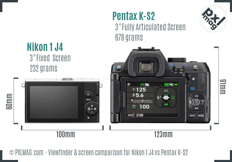 Nikon 1 J4 vs Pentax K-S2 Screen and Viewfinder comparison