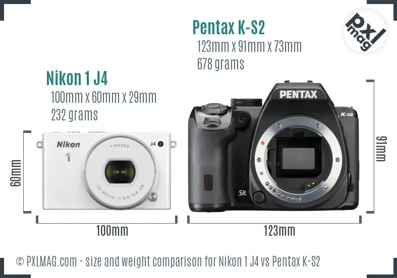 Nikon 1 J4 vs Pentax K-S2 size comparison