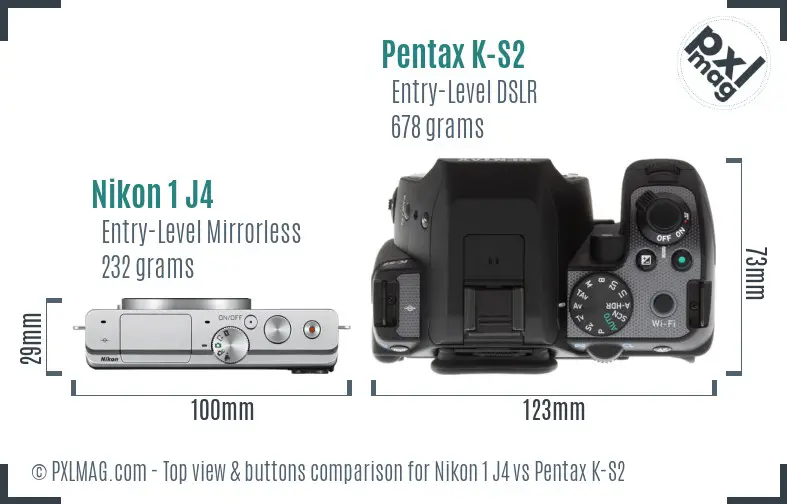 Nikon 1 J4 vs Pentax K-S2 top view buttons comparison
